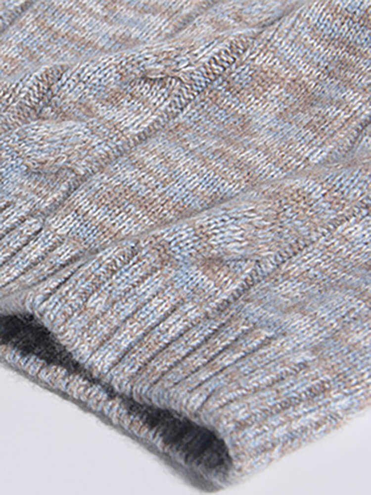 Kids Speckled Beige Blue Cable Knit Cashmere Sweater with Collar